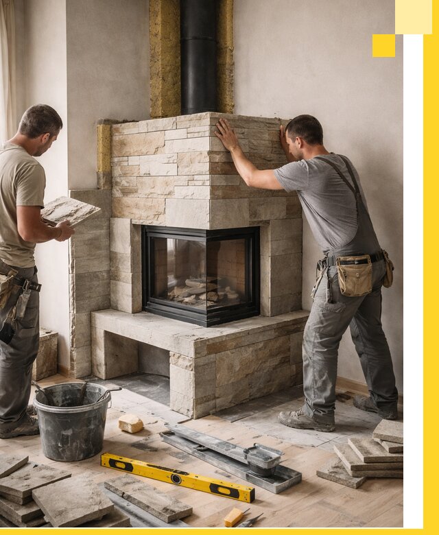 Угловые камины под ключ проект, монтаж и отделка в Анапе