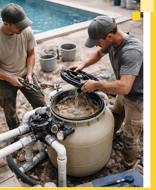 Установка и обслуживание песочных фильтров для бассейнов в Анапе