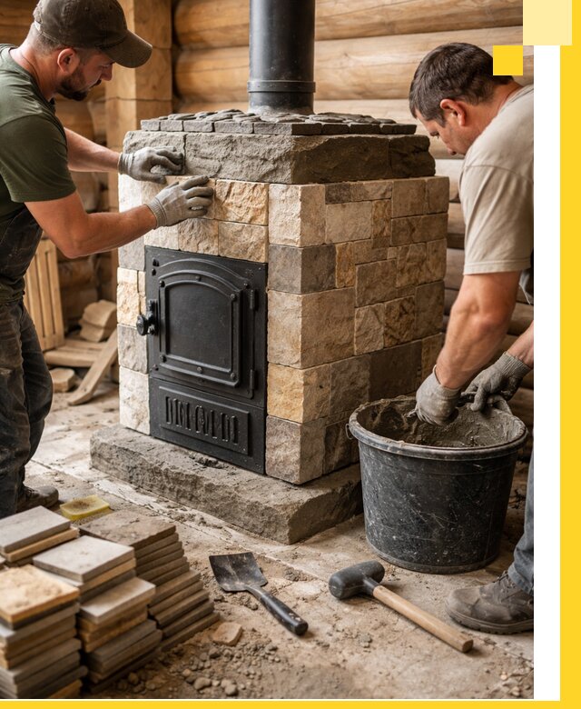 Облицовка банной печи под ключ в Анапе: камень и плитка