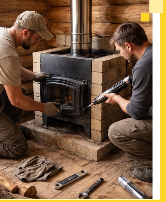 Монтаж и установка печи в бане под ключ с гарантией в Анапе