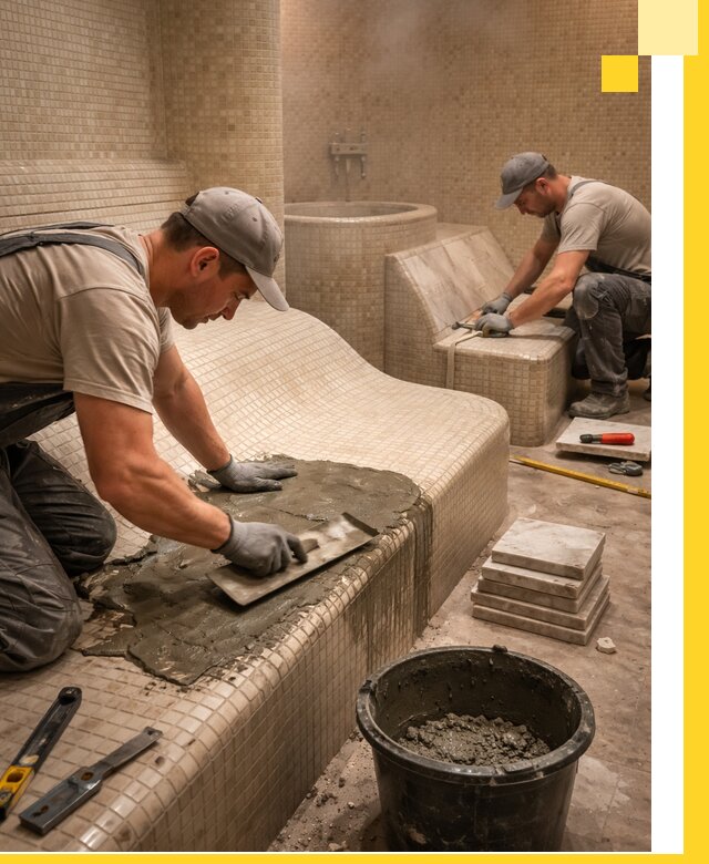 Лежаки для хамама под ключ в Анапе, проект и монтаж