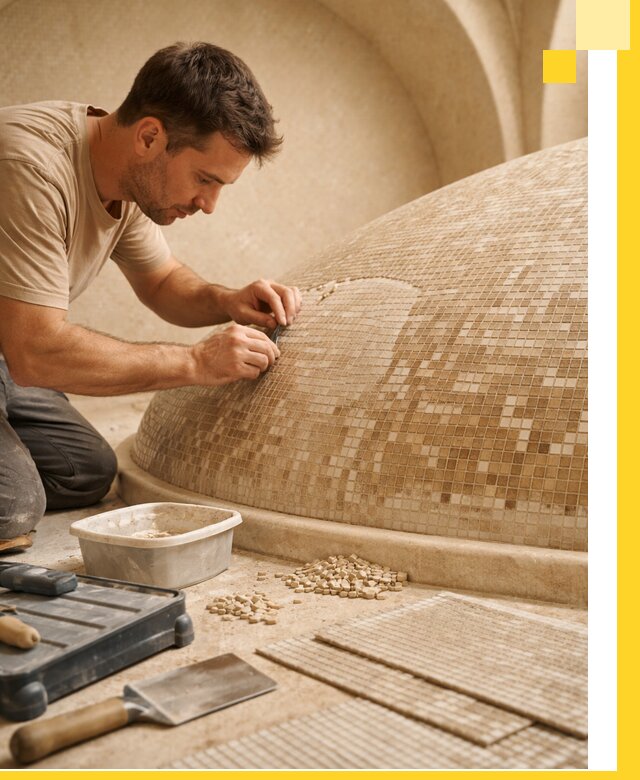 Профессиональная укладка мозаики для хамама под ключ в Анапе